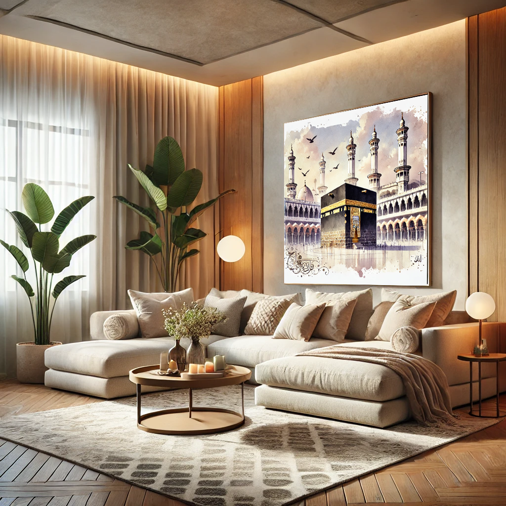 Painting of Kaaba Mecca through an Archway - Wall Art, Home Decor, artwork, drawing, islamic art - available in multiple sizes