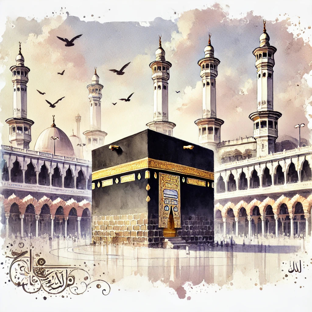 Painting of Kaaba Mecca through an Archway - Wall Art, Home Decor, artwork, drawing, islamic art - available in multiple sizes