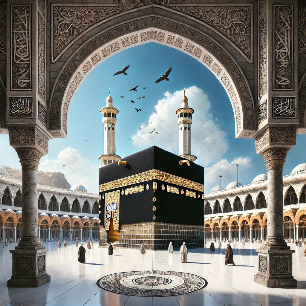 Painting of Kaaba Mecca through an Archway - Wall Art, Home Decor, artwork, drawing, islamic art - available in multiple sizes