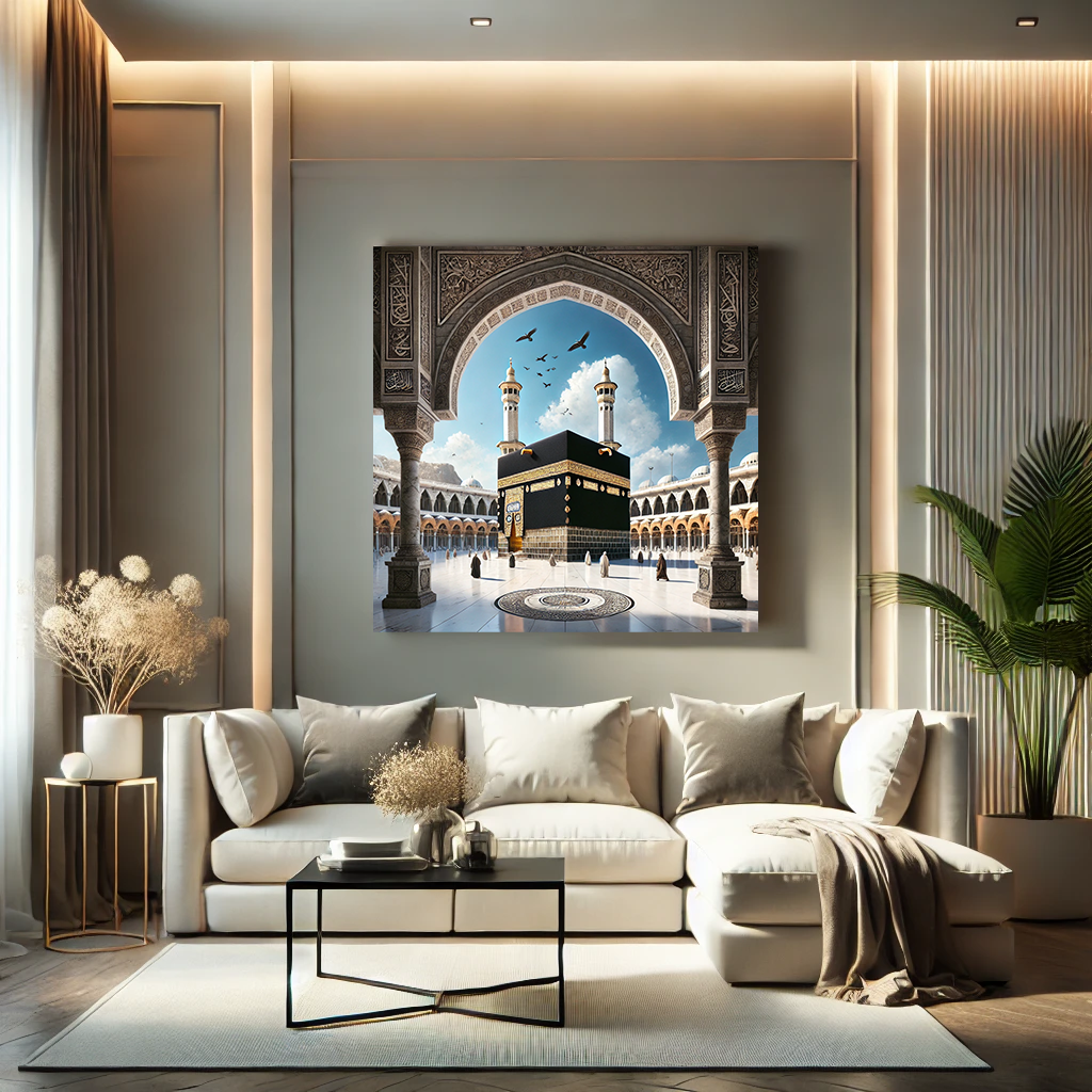 Painting of Kaaba Mecca through an Archway - Wall Art, Home Decor, artwork, drawing, islamic art - available in multiple sizes