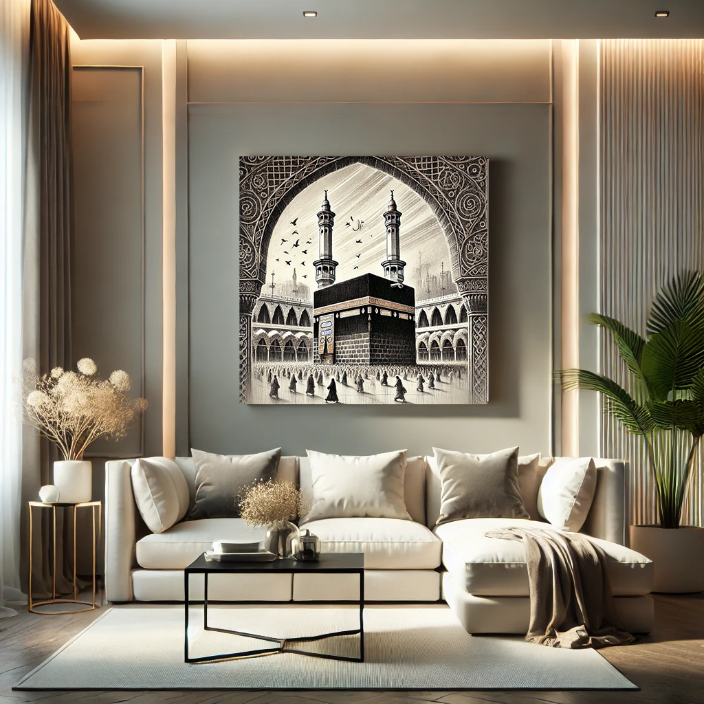 Painting of Kaaba Mecca through an Archway - Wall Art, Home Decor, artwork, drawing, islamic art - available in multiple sizes