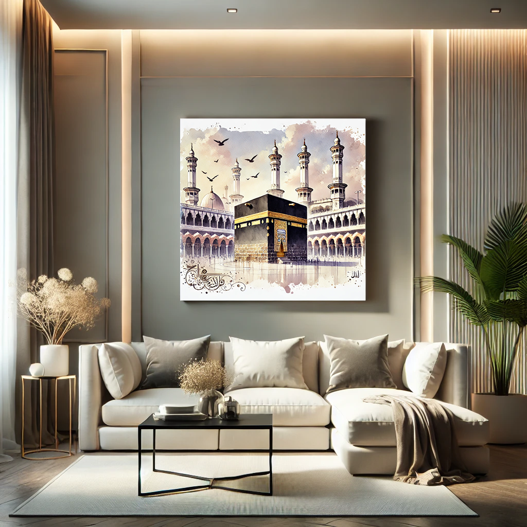 Painting of Kaaba Mecca through an Archway - Wall Art, Home Decor, artwork, drawing, islamic art - available in multiple sizes